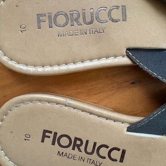 WOMENS FIORUCCI ITALY LEATHER SANDALS /FLATS /THONGS NAVY W/SILVER STUDS SIZE 10 - Picture 3 of 5